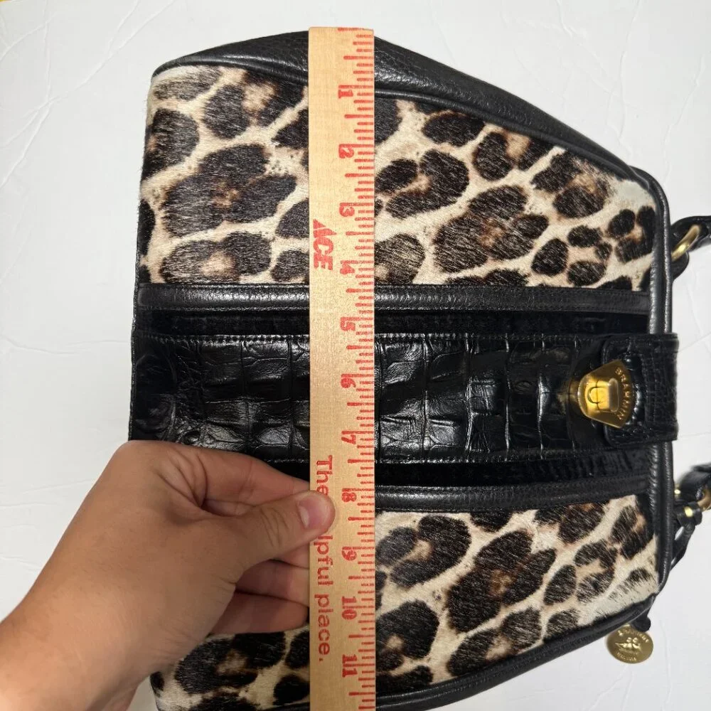 Brahmin Hobo Bag Leopard Print Pony Hair Crocodile Leather Gold Hardware Vintage